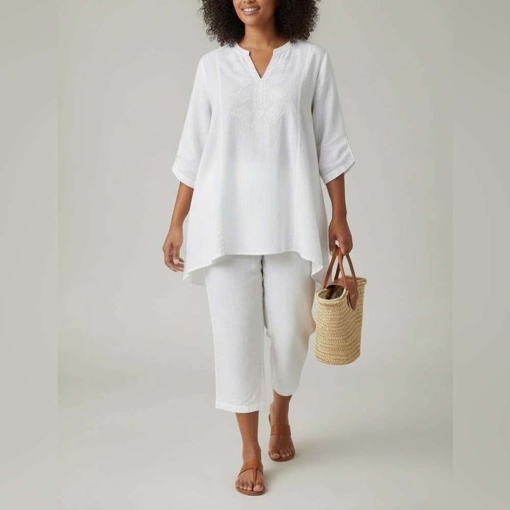 100% Linen Size 14 Natural Fibers Pure Jill White Cropped Pants Lightweight